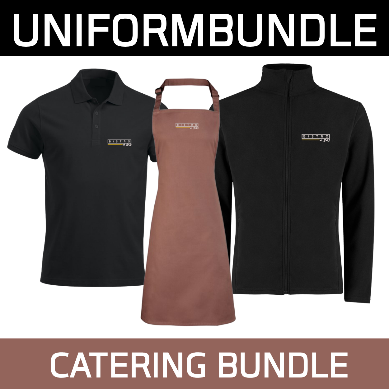 Bundle set of each item - Poloshirt, Apron & Hoodie embroiderd with College catering logo
